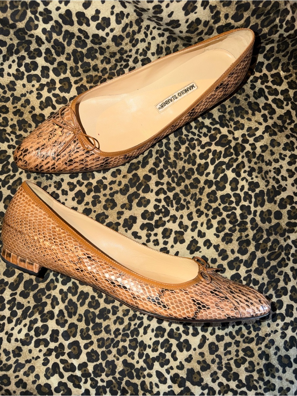 Manolo Blahnik Snake Print Flats